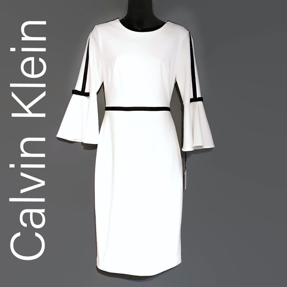 Calvin Klein Dresses & Skirts - FINAL👎NWT Calvin Klein WhiteBlack Trim Dress